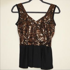 Gold sequin peplum top with Mesh back